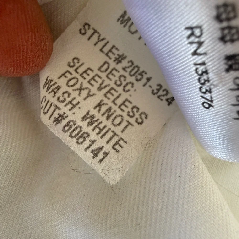 MOTHER Sleeveless Foxy Knot Shirt Womens Size S White Cotton Linen Tie Front Top - Picture 11 of 13